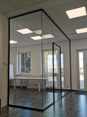 Glass office partition black profile